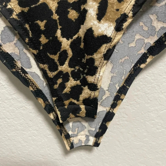 Leopard Print High Collar Long Sleeve Bodysuit Large - Picture 3 of 4